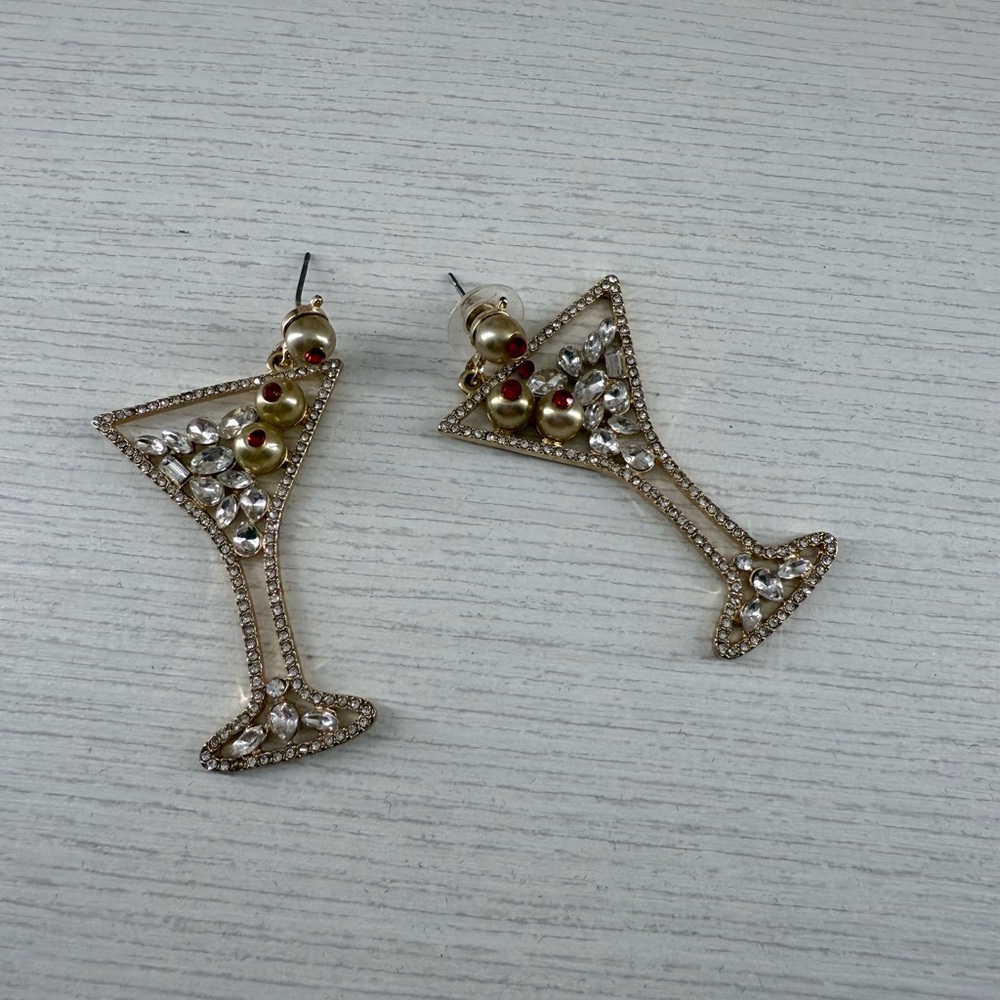 Gold and Silver Cocktail Glass Earrings
